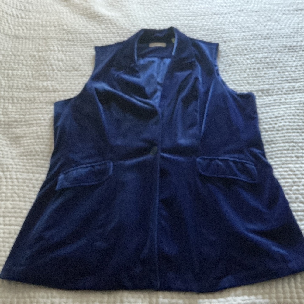 Woman’s Sleeveless velvet velour royal blue Vest - one button closure